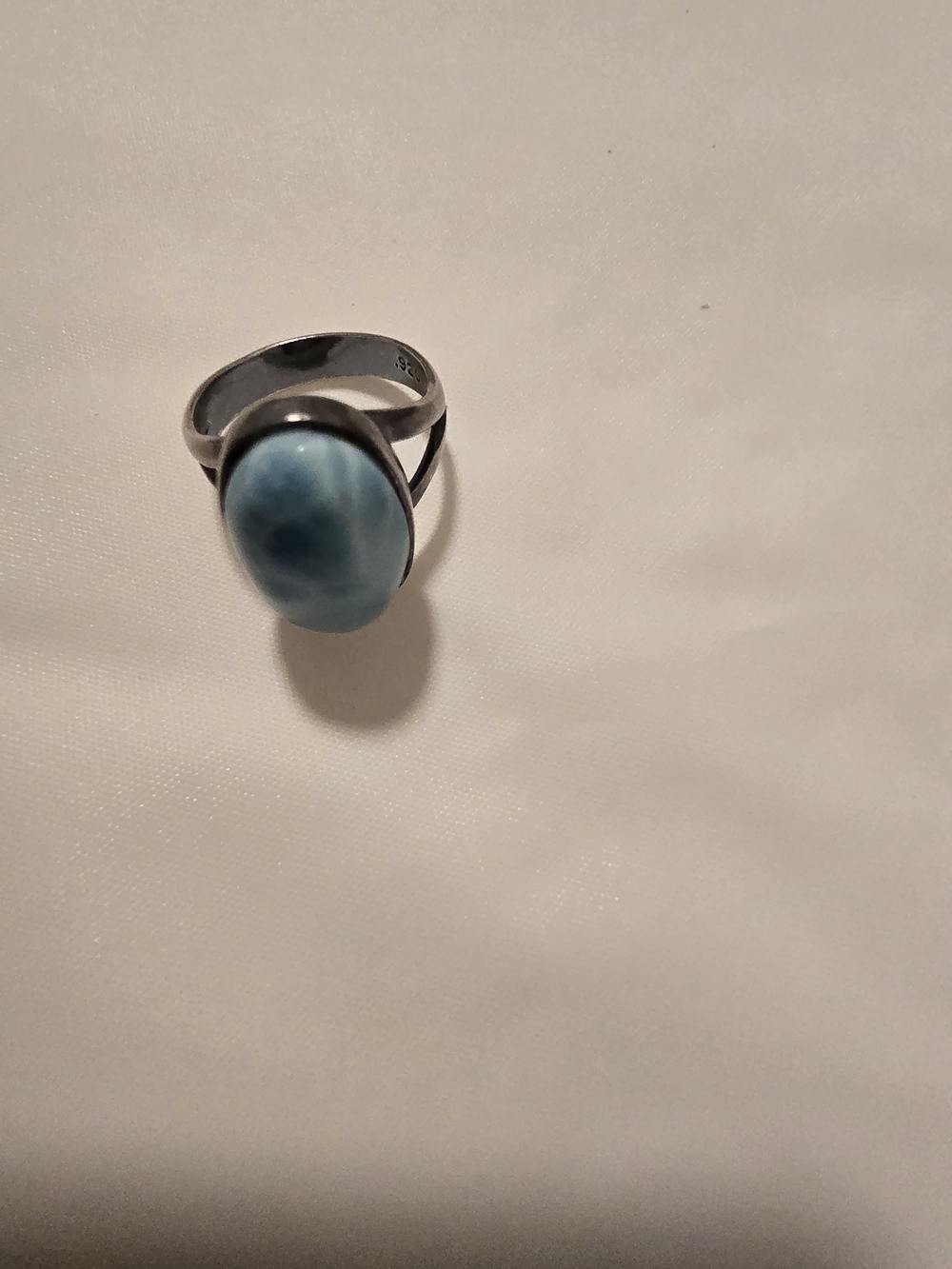 Sterling Silver Ring with Blue Larimar Cabochon